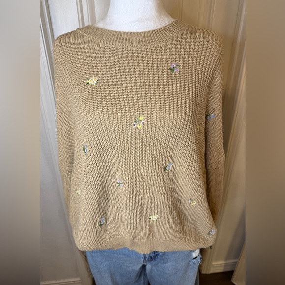 Pull&Bear Light Brown Embroidered Sweater - Picture 1 of 6